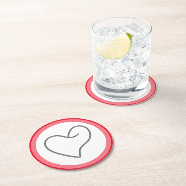 Elegant Heart Shape Design Round Paper Coaster (Insitu)