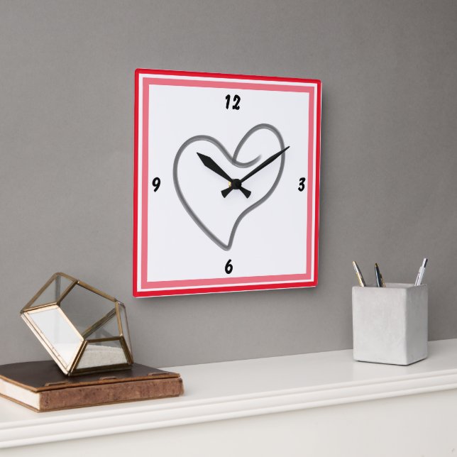 Elegant Heart Shape Design Square Wall Clock (Office)