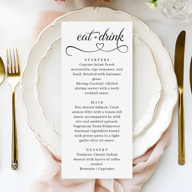Elegant Heart Typography Modern Wedding Menu (Creator Uploaded)