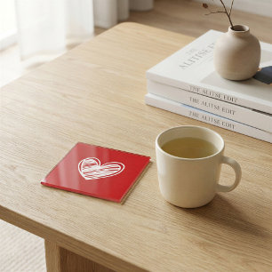 Elegant Heart White And Red Glass Coaster