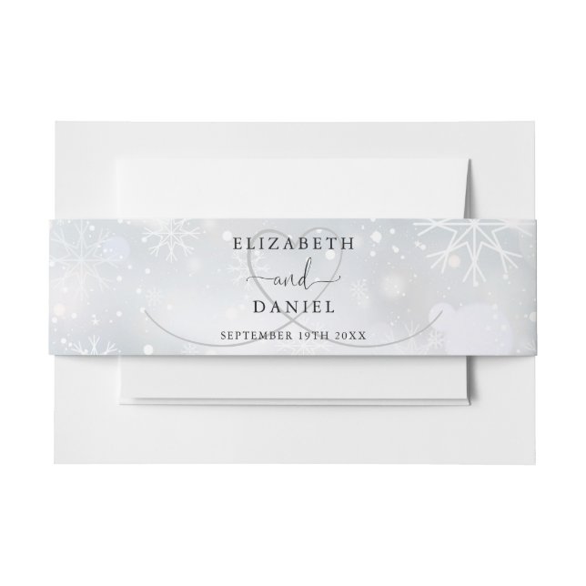 Elegant Heart Winter Snowflakes Wedding Invitation Belly Band (Front Example)