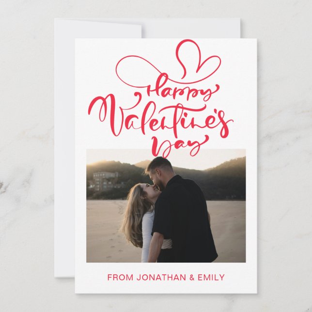 Elegant Hearts Happy Valentine's Day 1 Photo Holiday Card (Front)