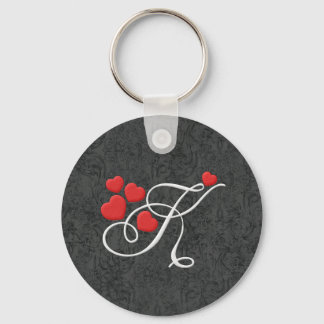 Elegant hearts letter K Key Ring