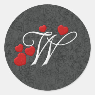 Elegant hearts letter W Classic Round Sticker