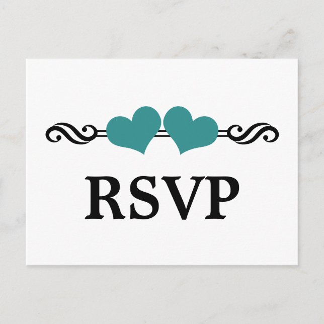 Elegant Hearts RSVP Postcard, Teal Invitation Postcard (Front)