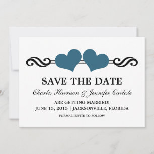 Elegant Hearts Save the Date Invite, Blue