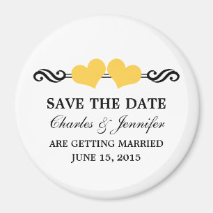 Elegant Hearts Save the Date Magnet, Yellow Magnet