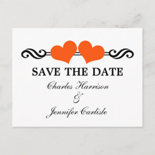 Elegant Hearts Save the Date Postcard, Orange Announcement Postcard