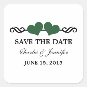 Elegant Hearts Save the Date Stickers, Green Square Sticker