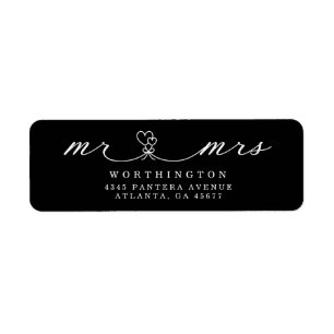 Elegant Hearts Script Mr & Mrs Wedding Return  Lab Address Label
