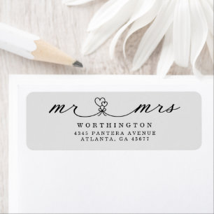 Elegant Hearts Script Mr & Mrs Wedding Return  Return Address Label