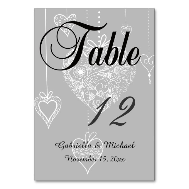 Elegant Hearts Table Number (Front)