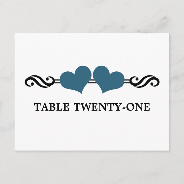 Elegant Hearts Table Number Postcard, Blue Postcard (Front)