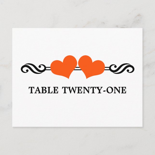 Elegant Hearts Table Number Postcard, Orange Postcard (Front)