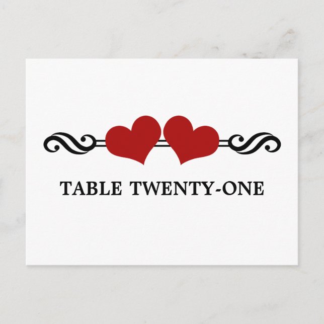 Elegant Hearts Table Number Postcard, Red Postcard (Front)