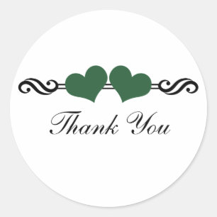 Elegant Hearts Thank You Stickers, Green Classic Round Sticker