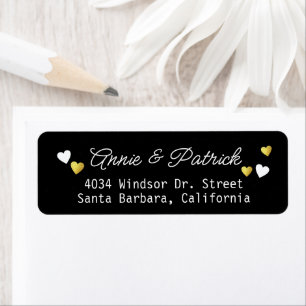 Elegant Hearts Wedding Bride Groom black Return Address Label