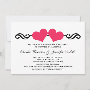 Elegant Hearts Wedding Invitation, Pink Invitation
