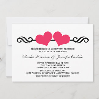 Elegant Hearts Wedding Invitation, Pink Invitation