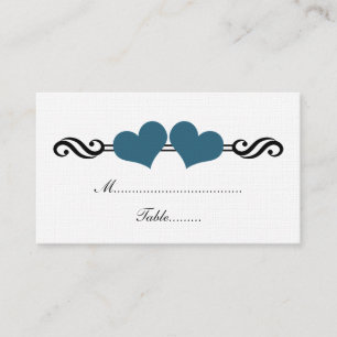 Elegant Hearts Wedding Place Card, Blue Place Card