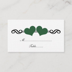 Elegant Hearts Wedding Place Card, Green Card