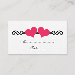 Elegant Hearts Wedding Place Card, Pink Card
