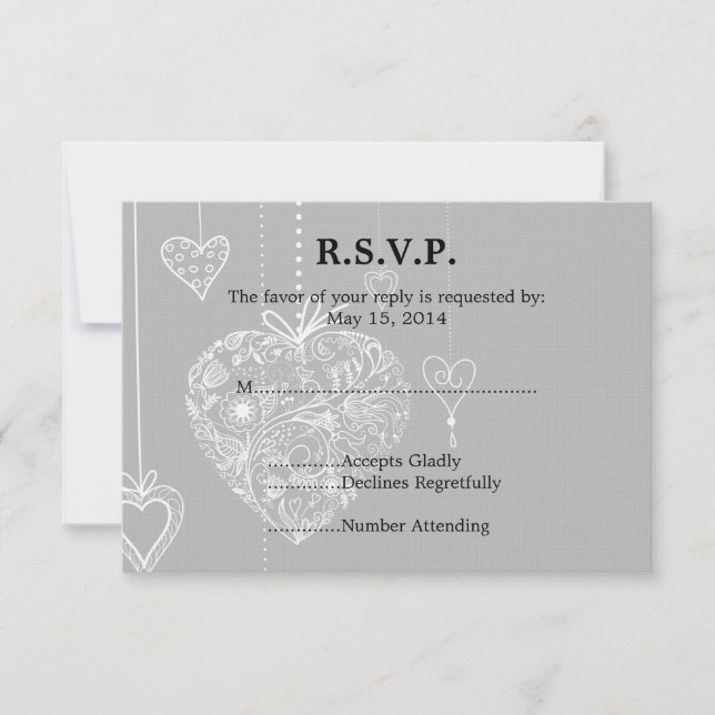 Elegant Hearts Wedding RSVP Card (Front)