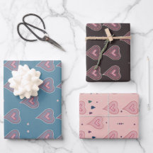 Elegant Hearts Wrapping Paper Flat Sheet Set of 3