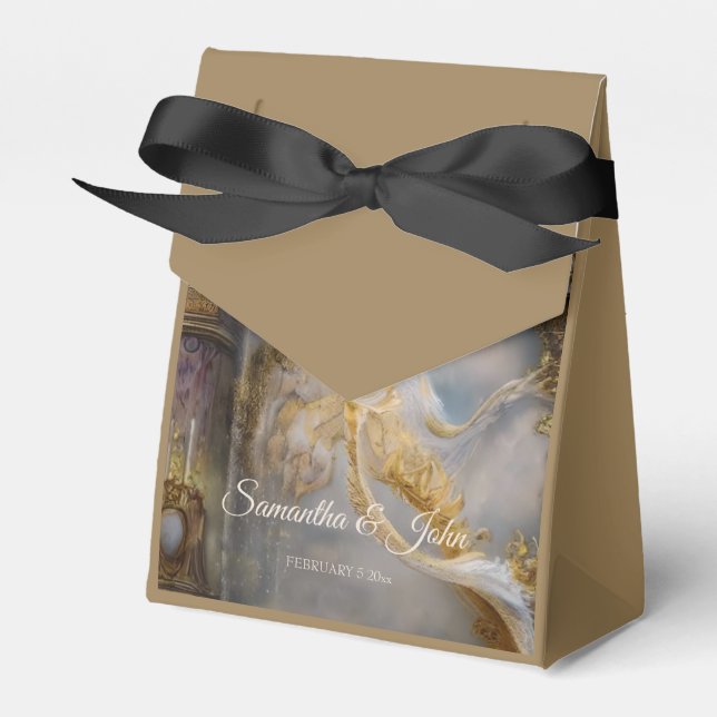 Elegant Heavenly Gold Gate, Gold Text Favour Box (Front Side)