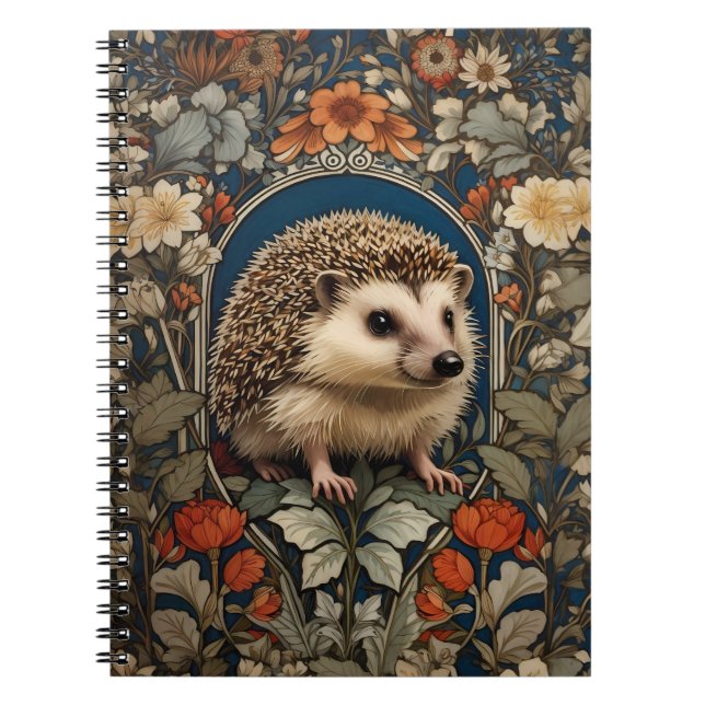 Elegant Hedgehog William Morris Inspired Notebook (Front)