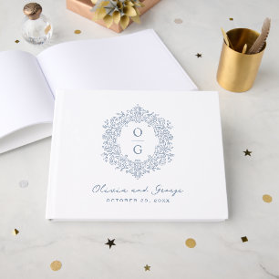 Elegant Heirloom Crest Dusty Blue Wedding Guest Book