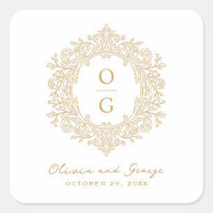 Elegant Heirloom Gold Wedding Monogram Square Sticker