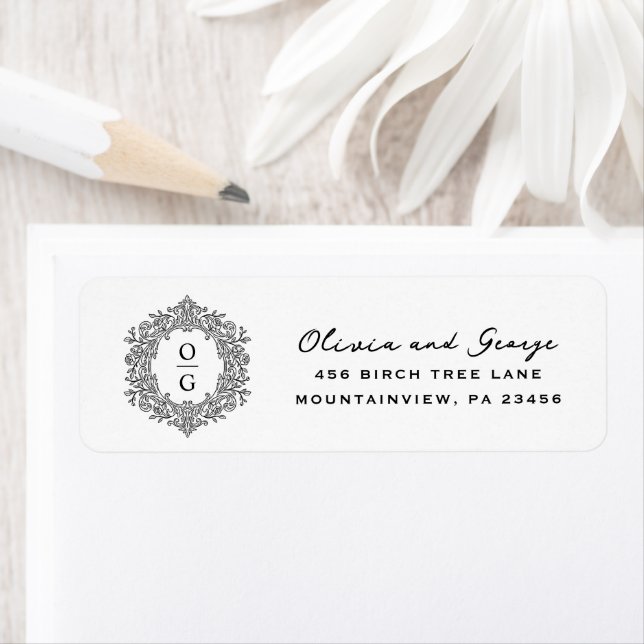 Elegant Heirloom Monogram Wedding Return Address Label (Insitu)