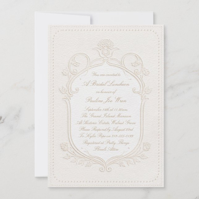 Elegant Heirloom Rococo Floral Bridal Luncheon Invitation (Front)