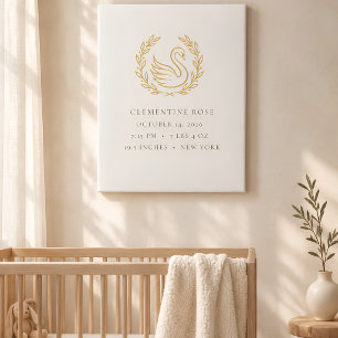 Elegant Heirloom Swan Baby Birth Stats Canvas Pe Print