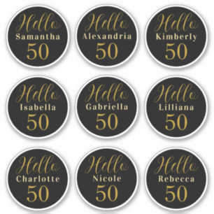 Elegant Hello 50 Black Gold Personalised Names