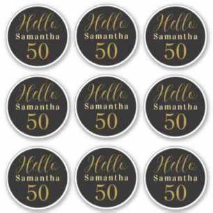 Elegant Hello 50 Black Gold Personalized Birthday