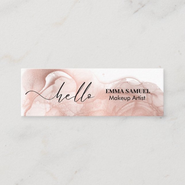 Elegant Hello Minimal Calligraphy Rose Gold Mini Business Card (Front)