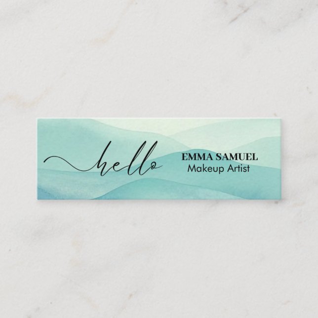 Elegant Hello Minimal Calligraphy Turquoise Teal Mini Business Card (Front)