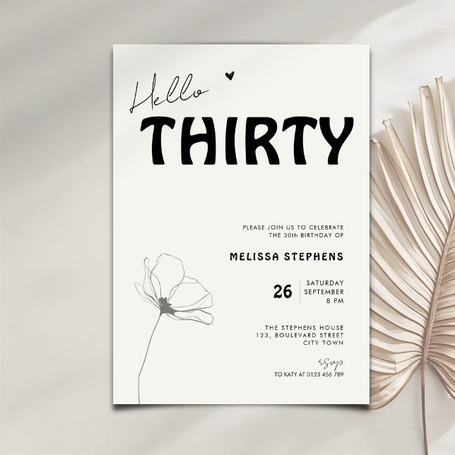 Elegant Hello Thirty Bold Typography 30th Birthday Invitation (Creator Uploaded)