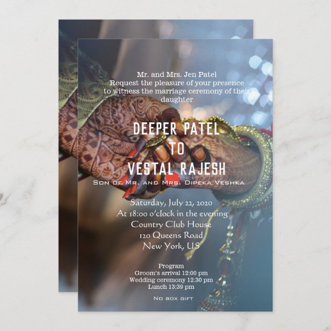 Elegant Henna Indian Wedding Invite (Front/Back)