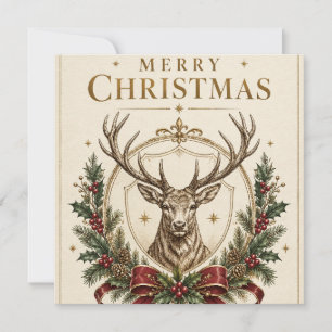 Elegant Heraldic Christmas, Stag Crest and Holly Card
