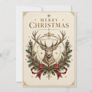 Elegant Heraldic Christmas, Stag Crest and Holly Card