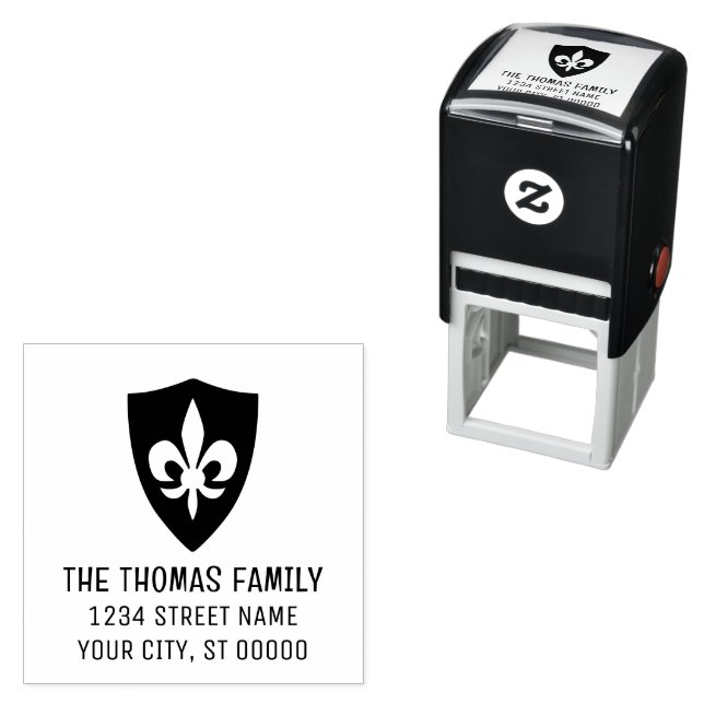 Elegant Heraldic Fleur de Lis #37 Name Address Self-inking Stamp (In Situ)