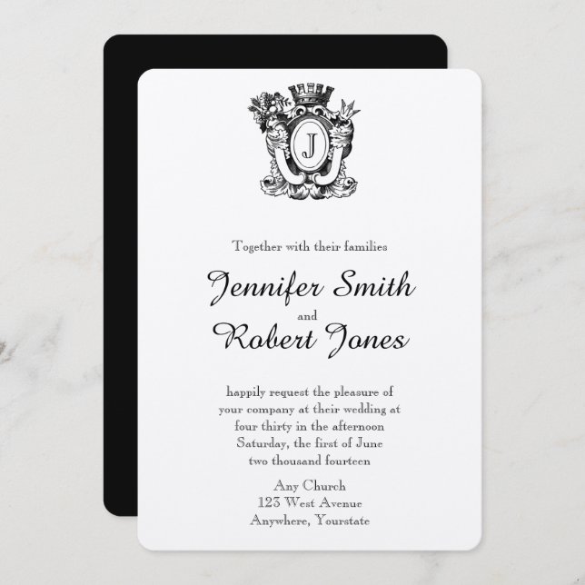 Elegant Heraldry Monogram Wedding Invitation (Front/Back)
