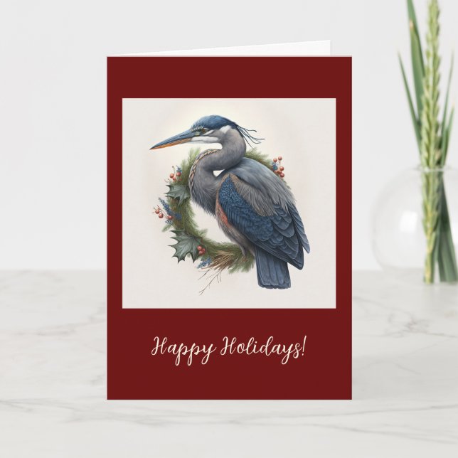 Elegant Heron Folded Holiday / Christmas Card (Front)