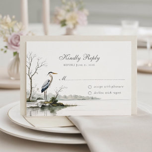 Elegant Heron Toile French Country Wedding RSVP Card