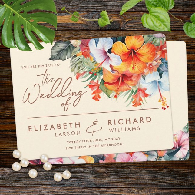 Elegant Hibiscus Flower Tropical Floral Wedding Invitation (Creator Uploaded)