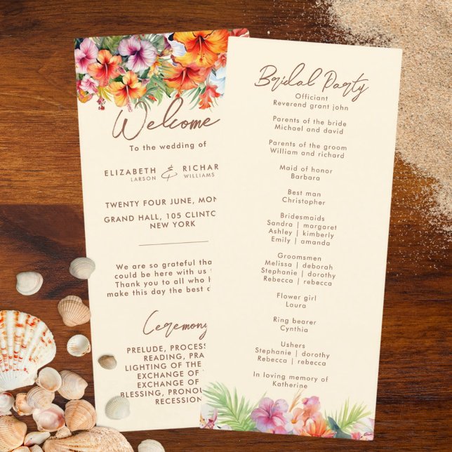 Elegant Hibiscus Flower Tropical Floral Wedding Program (Creator Uploaded)