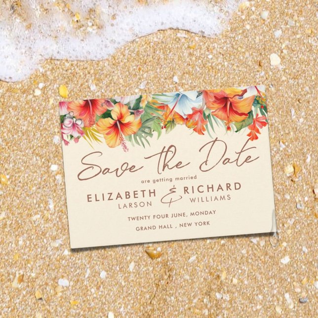 Elegant Hibiscus Flower Tropical Floral Wedding Save The Date (Creator Uploaded)